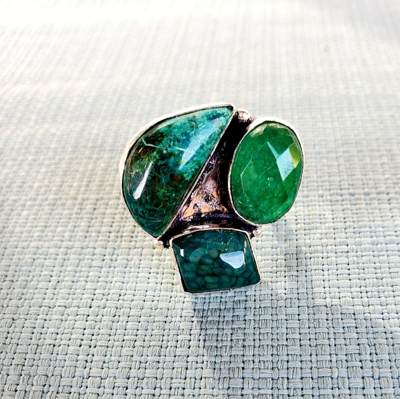 New Chrysocolla, Dragon Veins Agate, Emerald 925 Silver Ring. - Picture 12 of 16